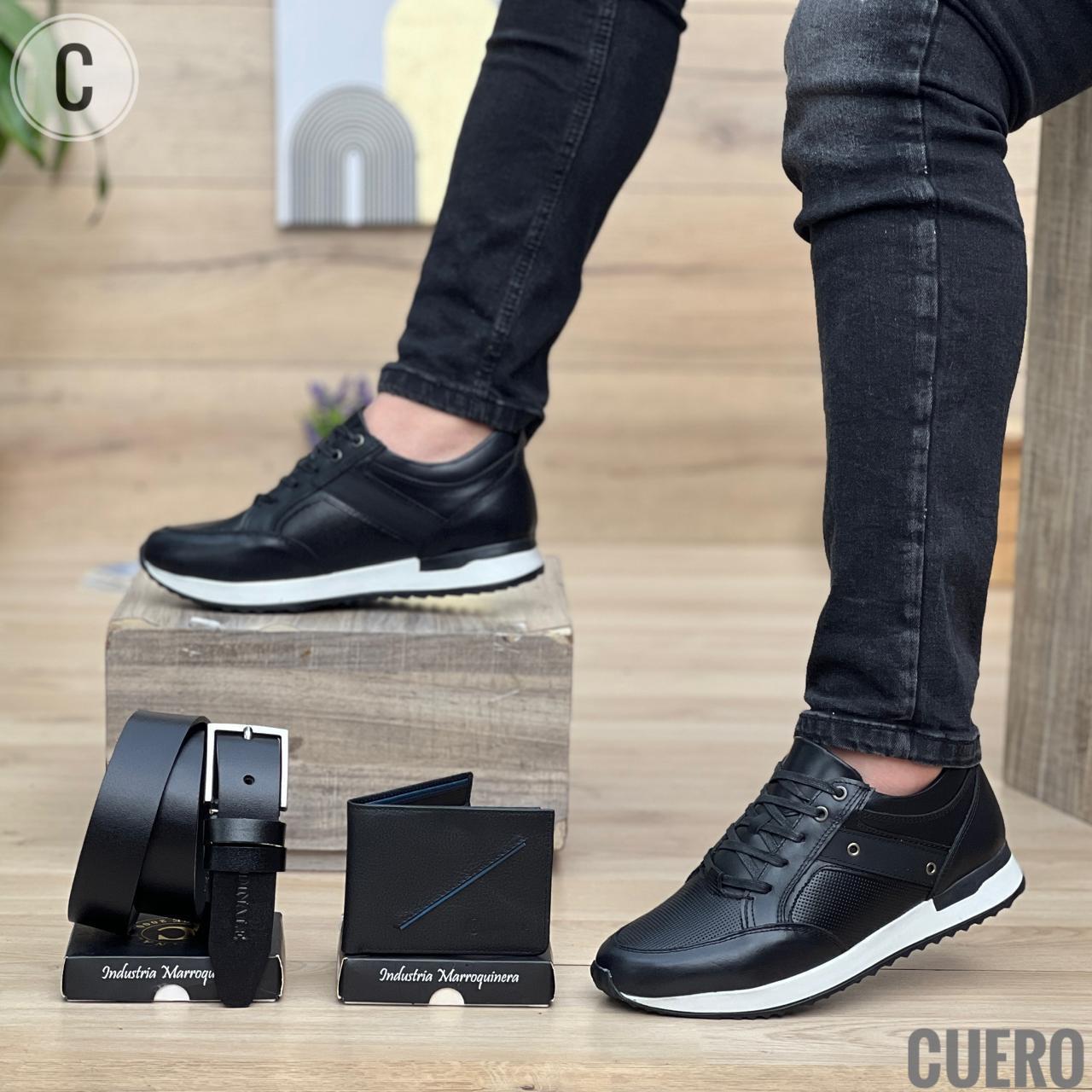 TRÍO ZAPATO DE SPORT + CORREA + BILLETERA ✔ 100% Cuero