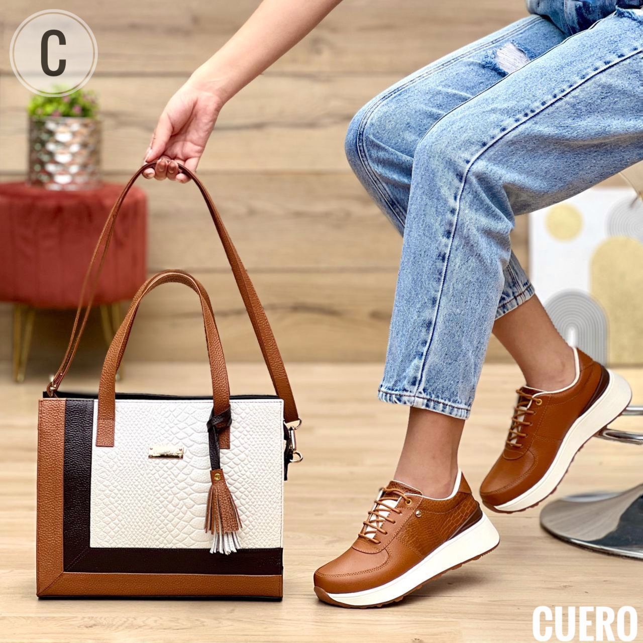 COMBO BOLSO GRANDE Y BOLICHERO CUERO
