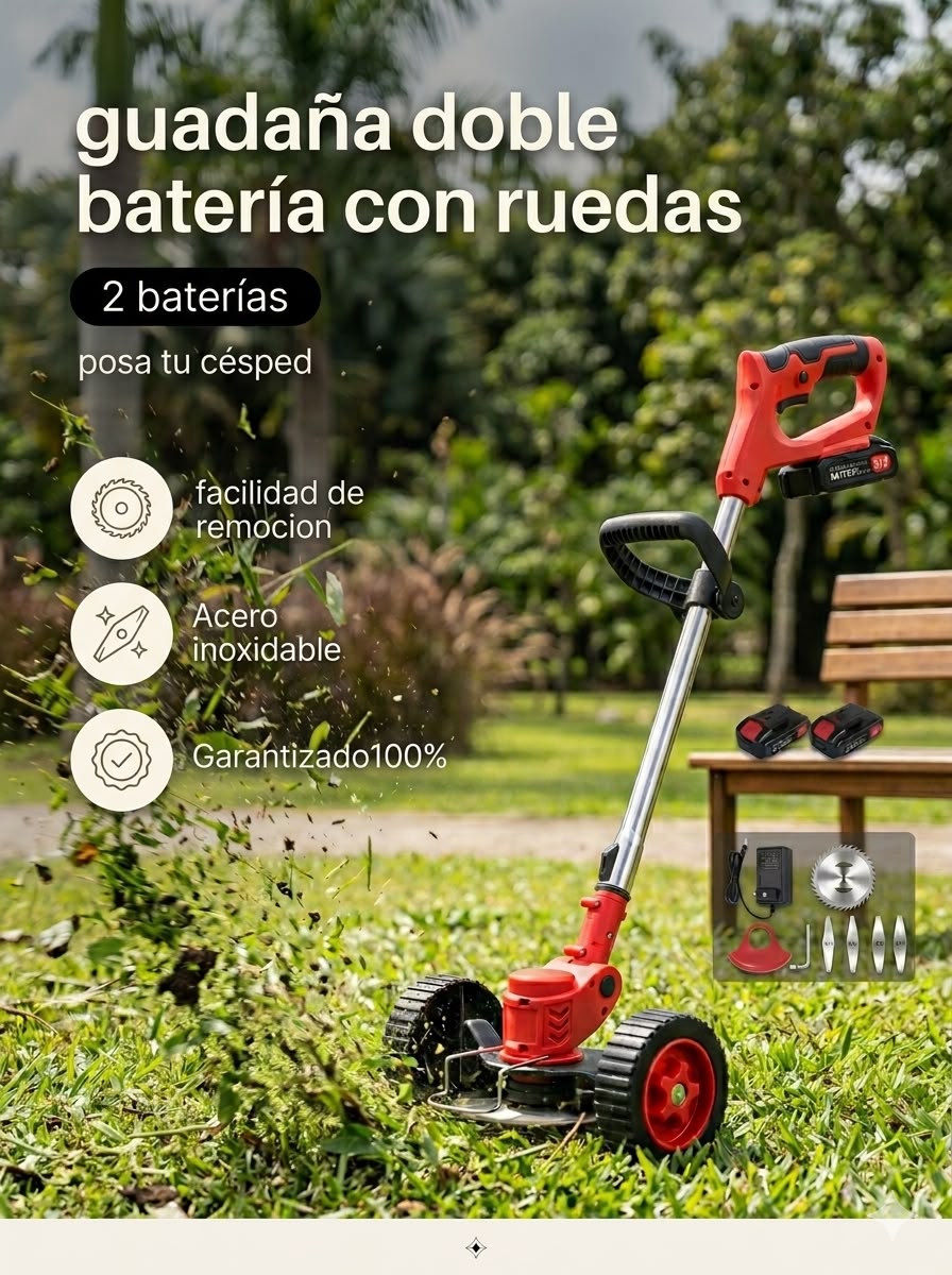 Guadaña Cortadora Doble Batería-Ruedas
